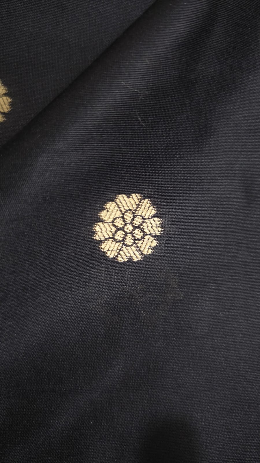 Premium Poly Cotton Running Material with Golden Embroidered Floral Butta