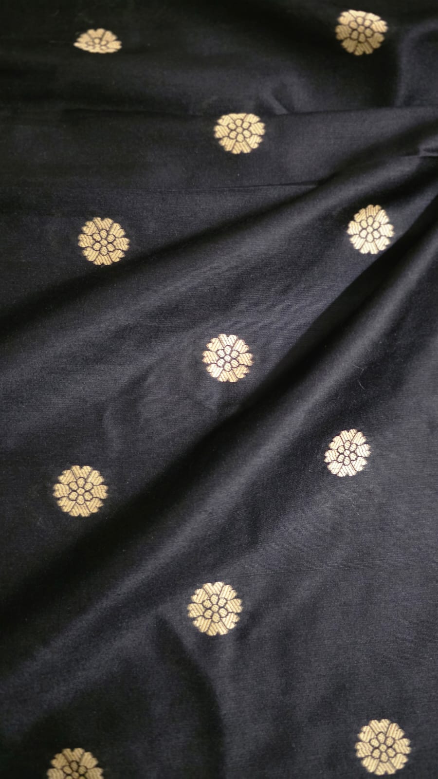 Premium Poly Cotton Running Material with Golden Embroidered Floral Butta